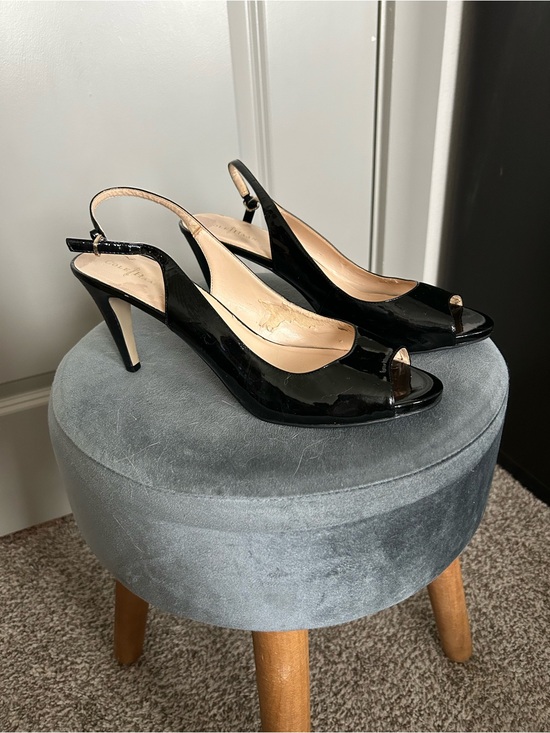 Cole Haan Shoes - Cole Haan Black Patent Slingback Peep-Toe Heels